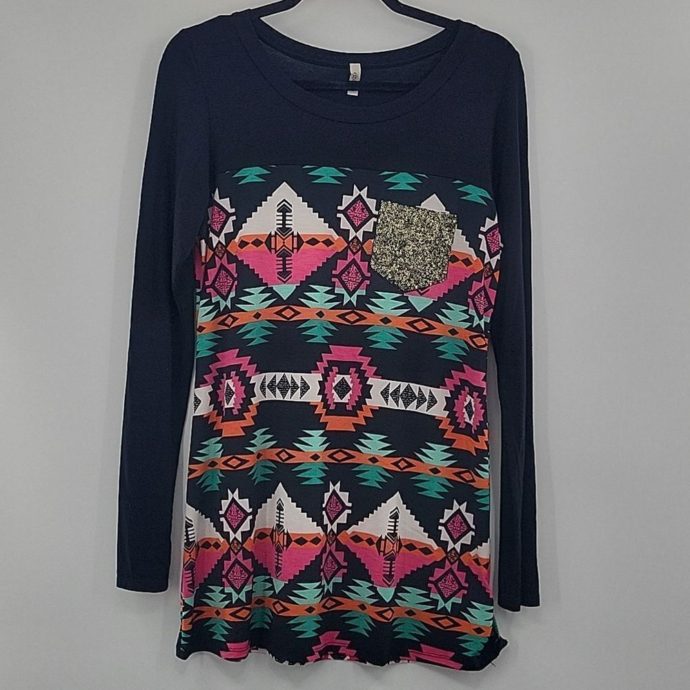3 For$20 Cezanne Black Top w/ Multi Color Design size S